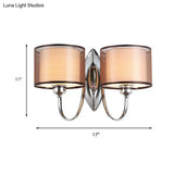 Modern Cylindrical Fabric Shade Wall Sconce - Stylish 1/2-Light Hallway Fixture With Chrome Finish