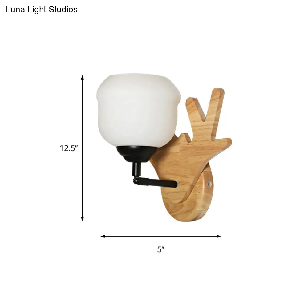 Modern Deer Head Wall Light In Beige For Bedroom - 1 Wood Sconce