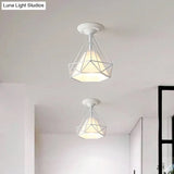 Modern Diamond Wire Guard Ceiling Lamp - Iron Glass Mount Light For Corridor Room