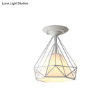 Modern Diamond Wire Guard Ceiling Lamp - Iron Glass Mount Light For Corridor Room