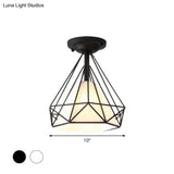 Modern Diamond Wire Guard Ceiling Lamp - Iron Glass Mount Light For Corridor Room
