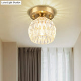 Modern Dimpled Crystal Flush Mount Ceiling Light For Corridor - 1 Brass Fixture