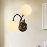 Modern Double Globe Opal Glass Wall Light: 2-Bulb Coffee Shop Sconce In Black/Gold Black