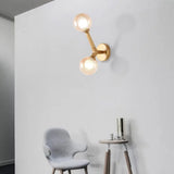 Modern Double Globe Wall Lamp - Glass Shade Sconce Light Fixture In Gold/Black Finish For Corridor