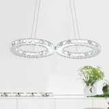 Modern Double Ring Crystal Pendant Light - 2 Heads Silver Led Chandelier Lamp For Dining Room