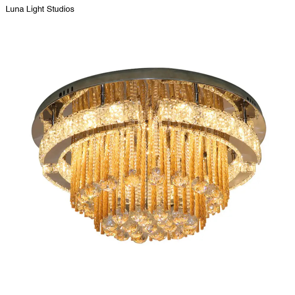 Modern Draping Crystal Lounge Led Flush Mount Ceiling Light - Polished Chrome Round/Square Fixture