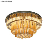 Modern Draping Crystal Lounge Led Flush Mount Ceiling Light - Polished Chrome Round/Square Fixture