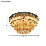 Modern Draping Crystal Lounge Led Flush Mount Ceiling Light - Polished Chrome Round/Square Fixture