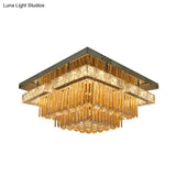 Modern Draping Crystal Lounge Led Flush Mount Ceiling Light - Polished Chrome Round/Square Fixture