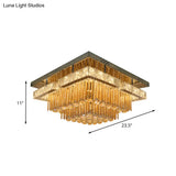 Modern Draping Crystal Lounge Led Flush Mount Ceiling Light - Polished Chrome Round/Square Fixture