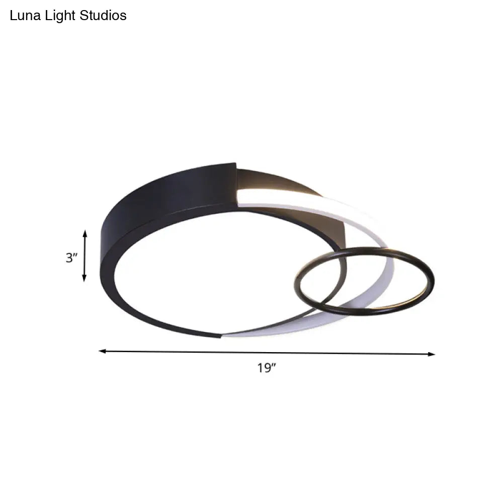 Modern Drum And Ring Metal Flush Mount Ceiling Light Fixture - 19’/23’ W Led Black Warm/White