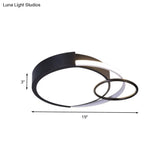 Modern Drum And Ring Metal Flush Mount Ceiling Light Fixture - 19’/23’ W Led Black Warm/White