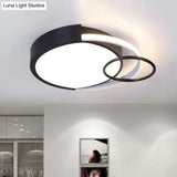 Modern Drum And Ring Metal Flush Mount Ceiling Light Fixture - 19’/23’ W Led Black Warm/White