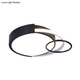 Modern Drum And Ring Metal Flush Mount Ceiling Light Fixture - 19’/23’ W Led Black Warm/White