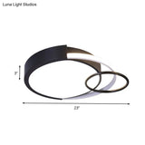 Modern Drum And Ring Metal Flush Mount Ceiling Light Fixture - 19’/23’ W Led Black Warm/White