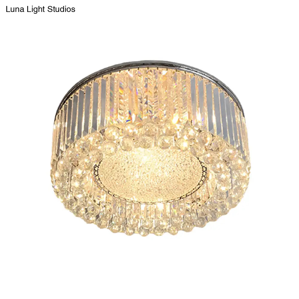 Modern Drum Ceiling Flush Mount Crystal Light - 5-Bulb Silver With Minimalist Design