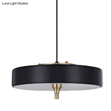 Modern Drum Chandelier Light Blue/White/Black Metal - 3-Light Dining Room Hanging Fixture