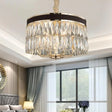 Modern Drum Chandelier With Faceted Crystal 8 Bulbs Pendant Light In Black-Gold Finish