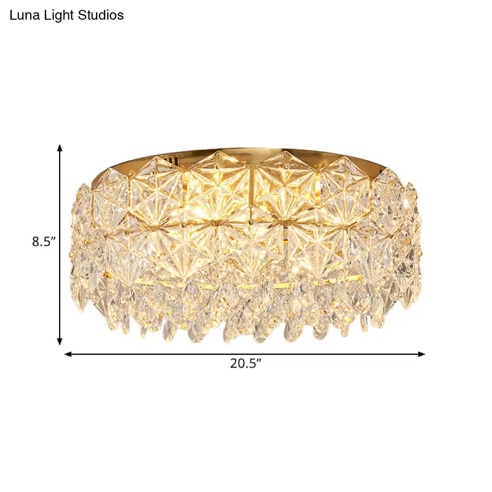 Modern Drum Crystal Flush Mount Ceiling Light With 4/6 Heads - 16.5’/20.5’ Width
