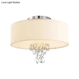 Modern Drum Flush Mount Ceiling Light 4/5 Lights Metal Ring With White Fabric Shade 19.5’/23.5’ W