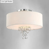 Modern Drum Flush Mount Ceiling Light 4/5 Lights Metal Ring With White Fabric Shade 19.5’/23.5’ W