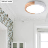 Modern Drum Flush Mount Light With Wood And Acrylic Shade For Kids Bedroom