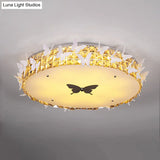 Modern Drum Led Flushmount Lighting With Clear/Amber/Lake Blue Crystal Bedroom Ceiling Fixture -