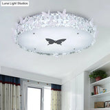 Modern Drum Led Flushmount Lighting With Clear/Amber/Lake Blue Crystal Bedroom Ceiling Fixture -