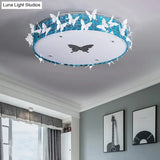 Modern Drum Led Flushmount Lighting With Clear/Amber/Lake Blue Crystal Bedroom Ceiling Fixture -