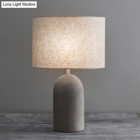 Modern Drum Nightstand Lamp: Fabric Shade Grey Cement Base
