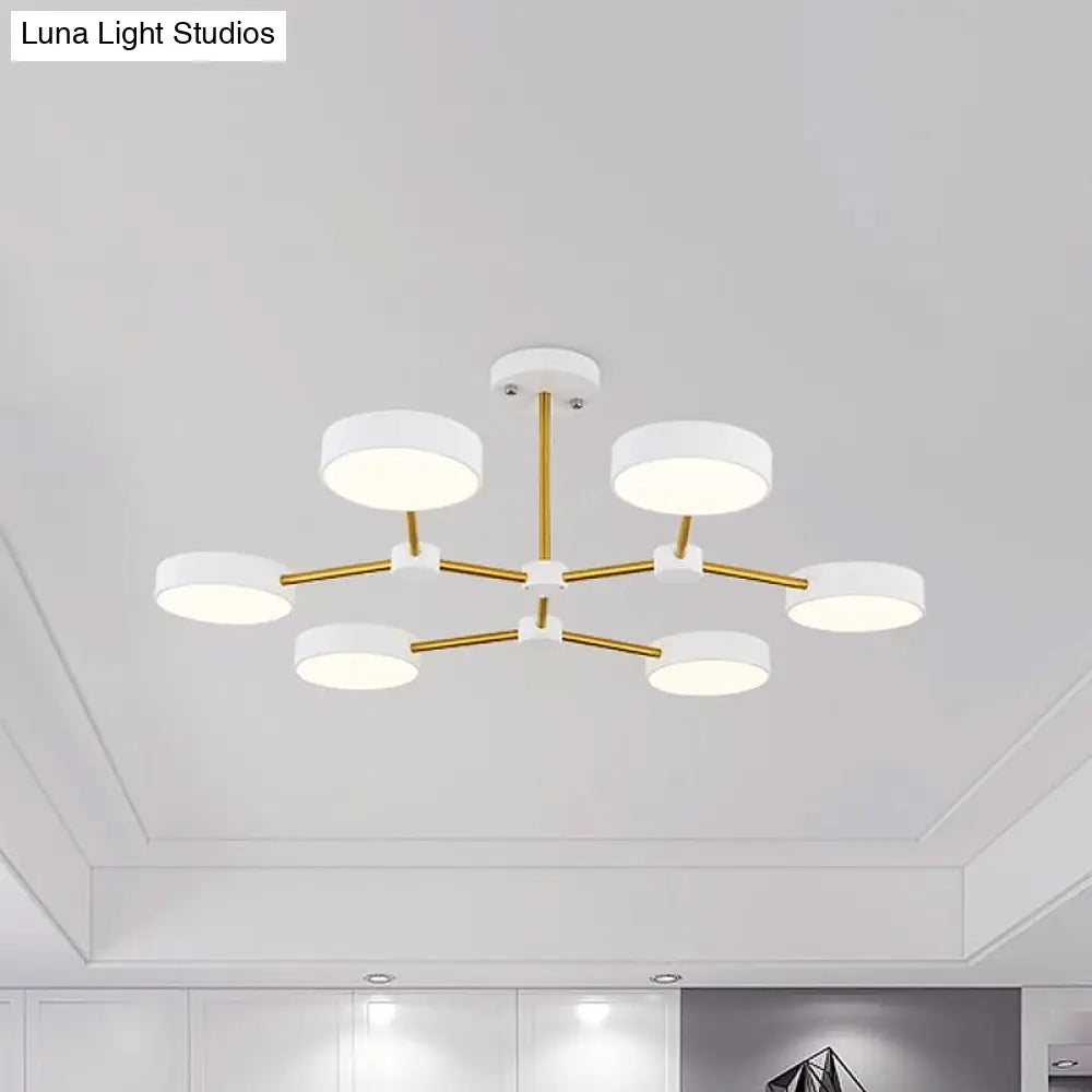 Modern Drum Pendant Chandelier Metallic Finish 6 Lights Black/White Hanging Ceiling Lamp
