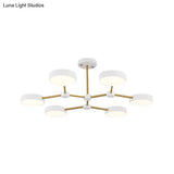 Modern Drum Pendant Chandelier Metallic Finish 6 Lights Black/White Hanging Ceiling Lamp