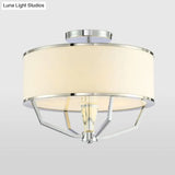Modern Drum Semi Flush Ceiling Light With White Fabric Shade Chrome Finish 5 Lights