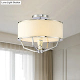 Modern Drum Semi Flush Ceiling Light With White Fabric Shade Chrome Finish 5 Lights