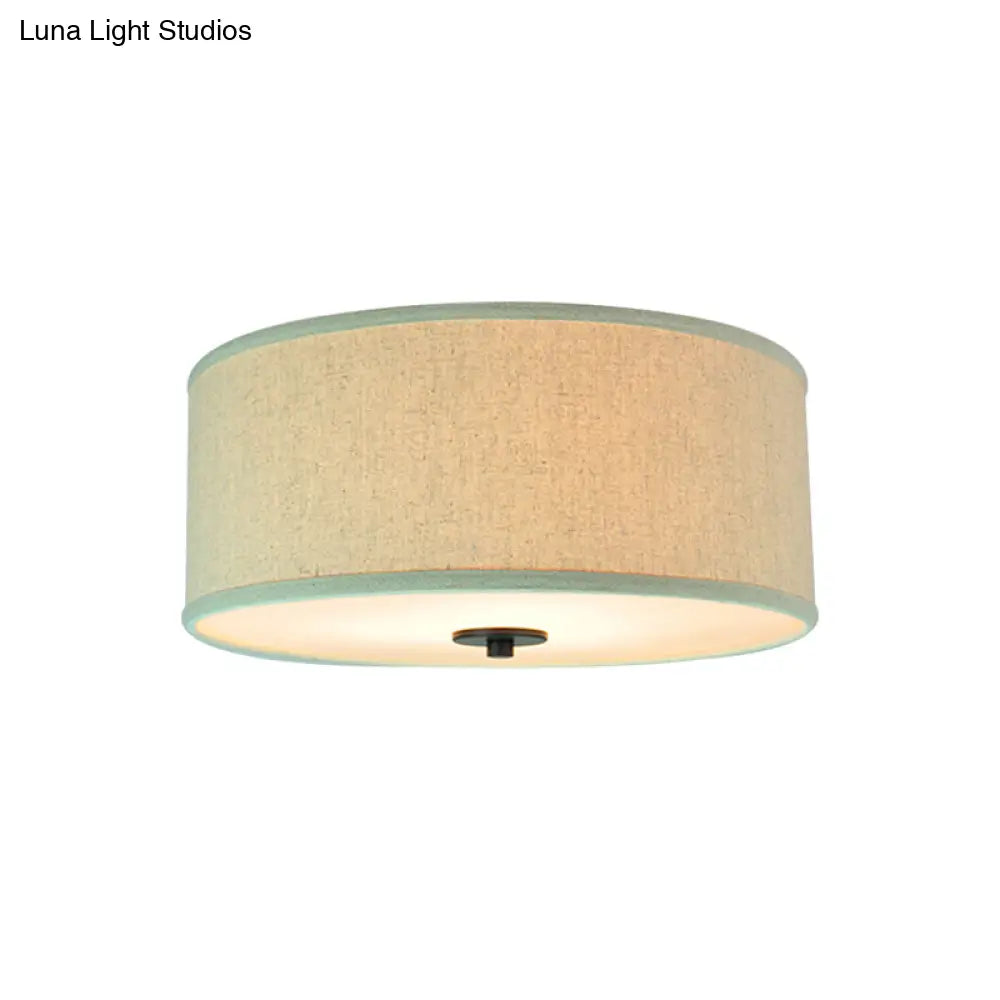 Modern Drum Shade Flush Mount Light With 5 Bulbs 16’/19.5’ Wide Grey/White Green Rim - Bedroom