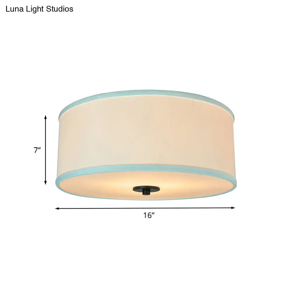 Modern Drum Shade Flush Mount Light With 5 Bulbs 16’/19.5’ Wide Grey/White Green Rim - Bedroom