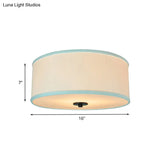 Modern Drum Shade Flush Mount Light With 5 Bulbs 16’/19.5’ Wide Grey/White Green Rim - Bedroom