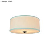 Modern Drum Shade Flush Mount Light With 5 Bulbs 16’/19.5’ Wide Grey/White Green Rim - Bedroom