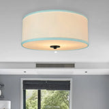 Modern Drum Shade Flush Mount Light With 5 Bulbs 16’/19.5’ Wide Grey/White Green Rim - Bedroom
