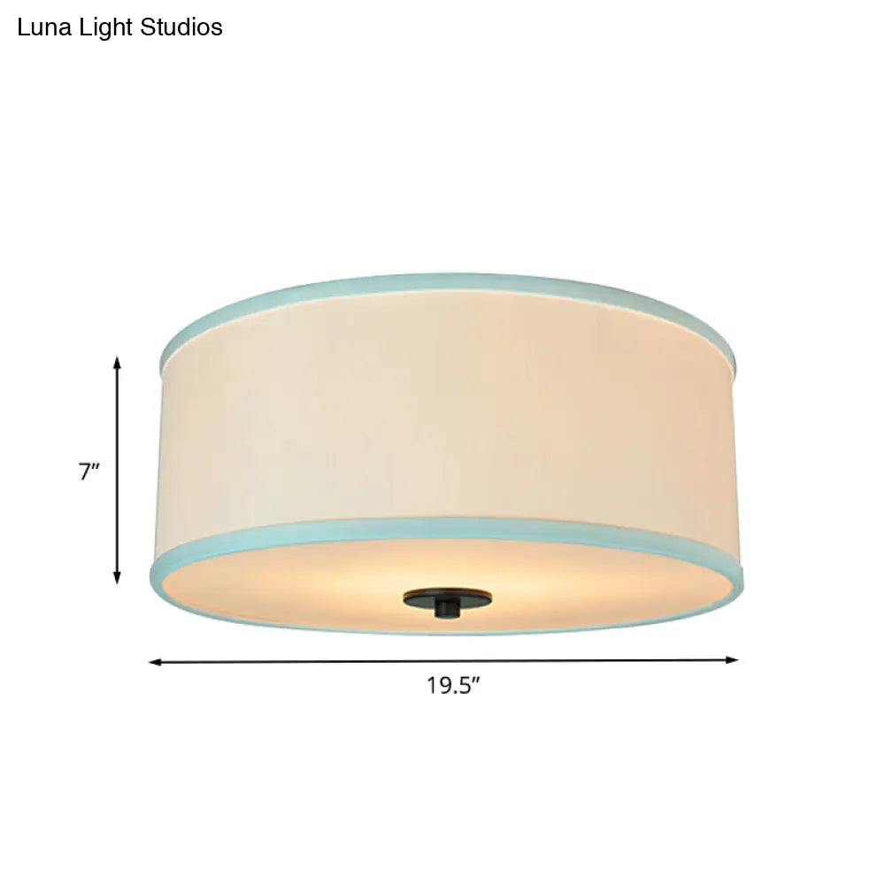 Modern Drum Shade Flush Mount Light With 5 Bulbs 16’/19.5’ Wide Grey/White Green Rim - Bedroom