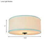 Modern Drum Shade Flush Mount Light With 5 Bulbs 16’/19.5’ Wide Grey/White Green Rim - Bedroom