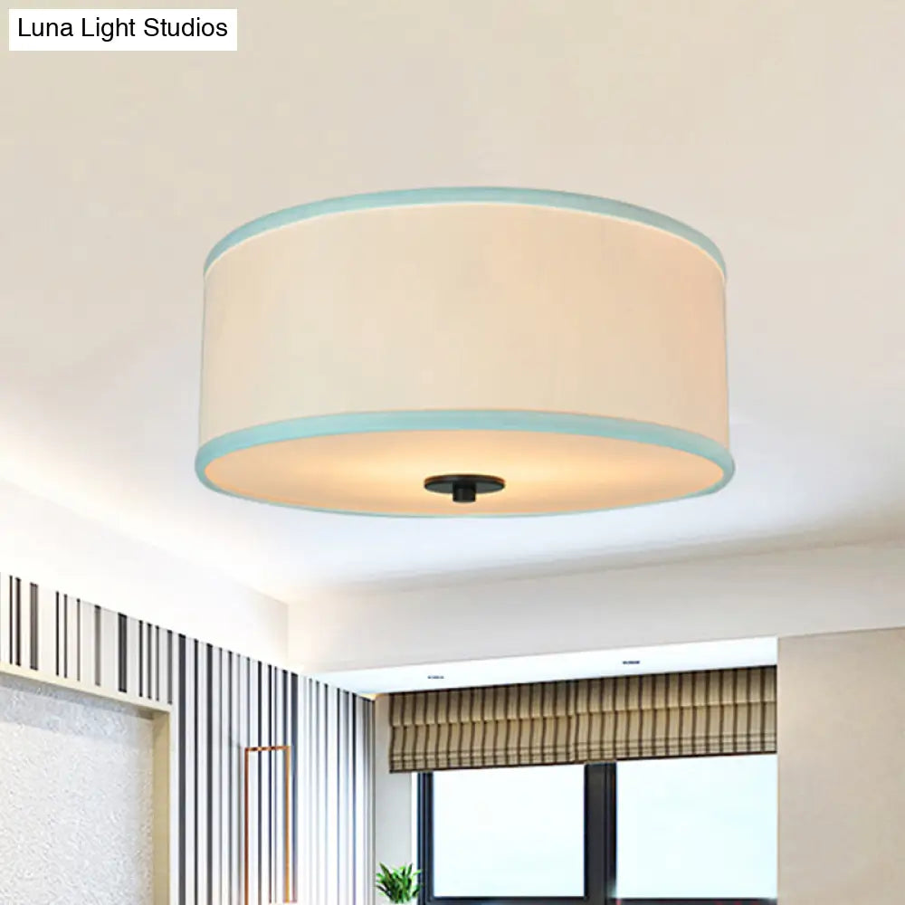 Modern Drum Shade Flush Mount Light With 5 Bulbs 16’/19.5’ Wide Grey/White Green Rim - Bedroom