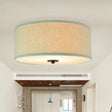Modern Drum Shade Flush Mount Light With 5 Bulbs 16’/19.5’ Wide Grey/White Green Rim - Bedroom