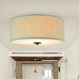 Modern Drum Shade Flush Mount Light With 5 Bulbs 16’/19.5’ Wide Grey/White Green Rim - Bedroom