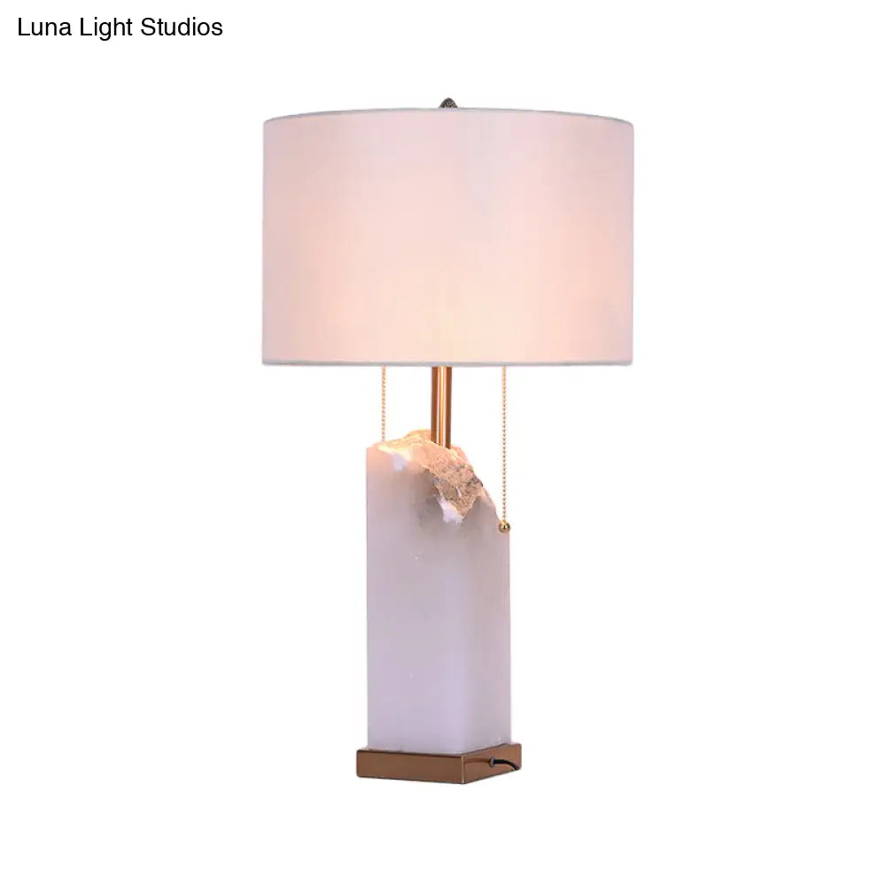 Modern Drum Shade Task Lamp With Pull Chain 2 Bulbs White Fabric Ideal For Reading