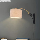 Modern Drum Shade Wall Lamp - 1 Head Fabric Lighting For Bedroom In Flaxen/Coffee