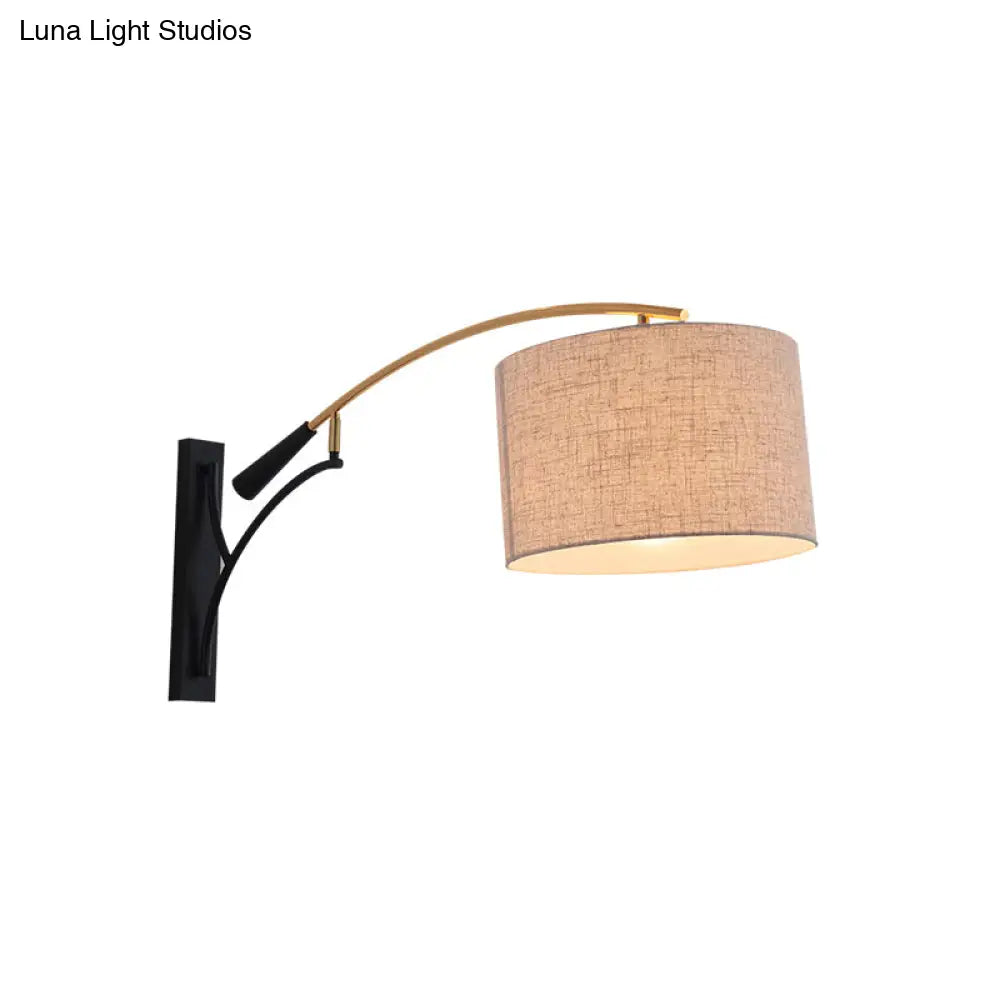 Modern Drum Shade Wall Lamp - 1 Head Fabric Lighting For Bedroom In Flaxen/Coffee