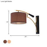 Modern Drum Shade Wall Lamp - 1 Head Fabric Lighting For Bedroom In Flaxen/Coffee