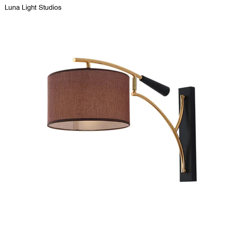 Modern Drum Shade Wall Lamp - 1 Head Fabric Lighting For Bedroom In Flaxen/Coffee