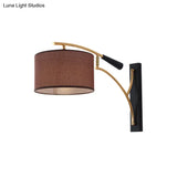 Modern Drum Shade Wall Lamp - 1 Head Fabric Lighting For Bedroom In Flaxen/Coffee